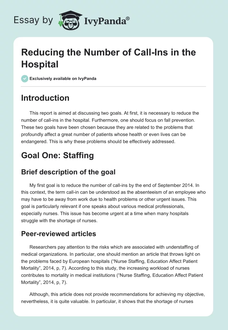 Reducing the Number of Call-Ins in the Hospital. Page 1