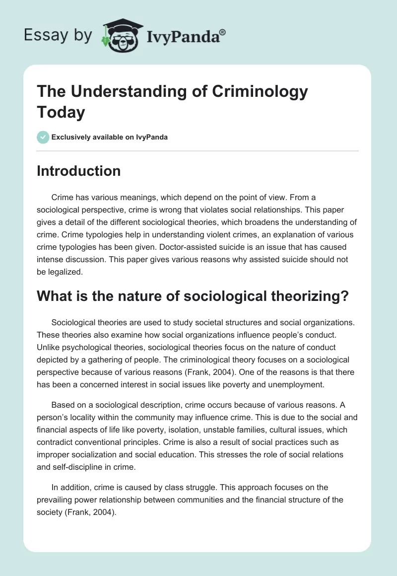 The Understanding of Criminology Today. Page 1