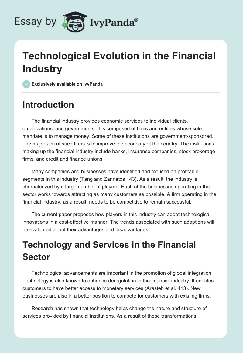 Technological Evolution in the Financial Industry. Page 1