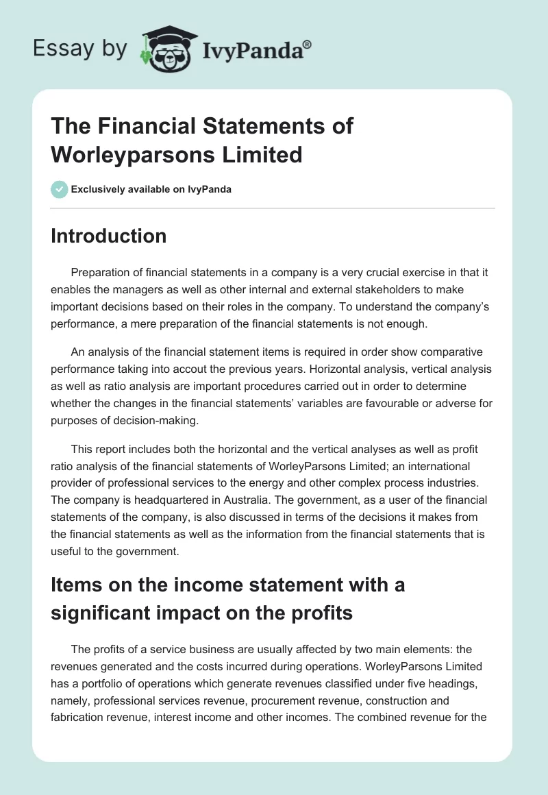 The Financial Statements of Worleyparsons Limited. Page 1