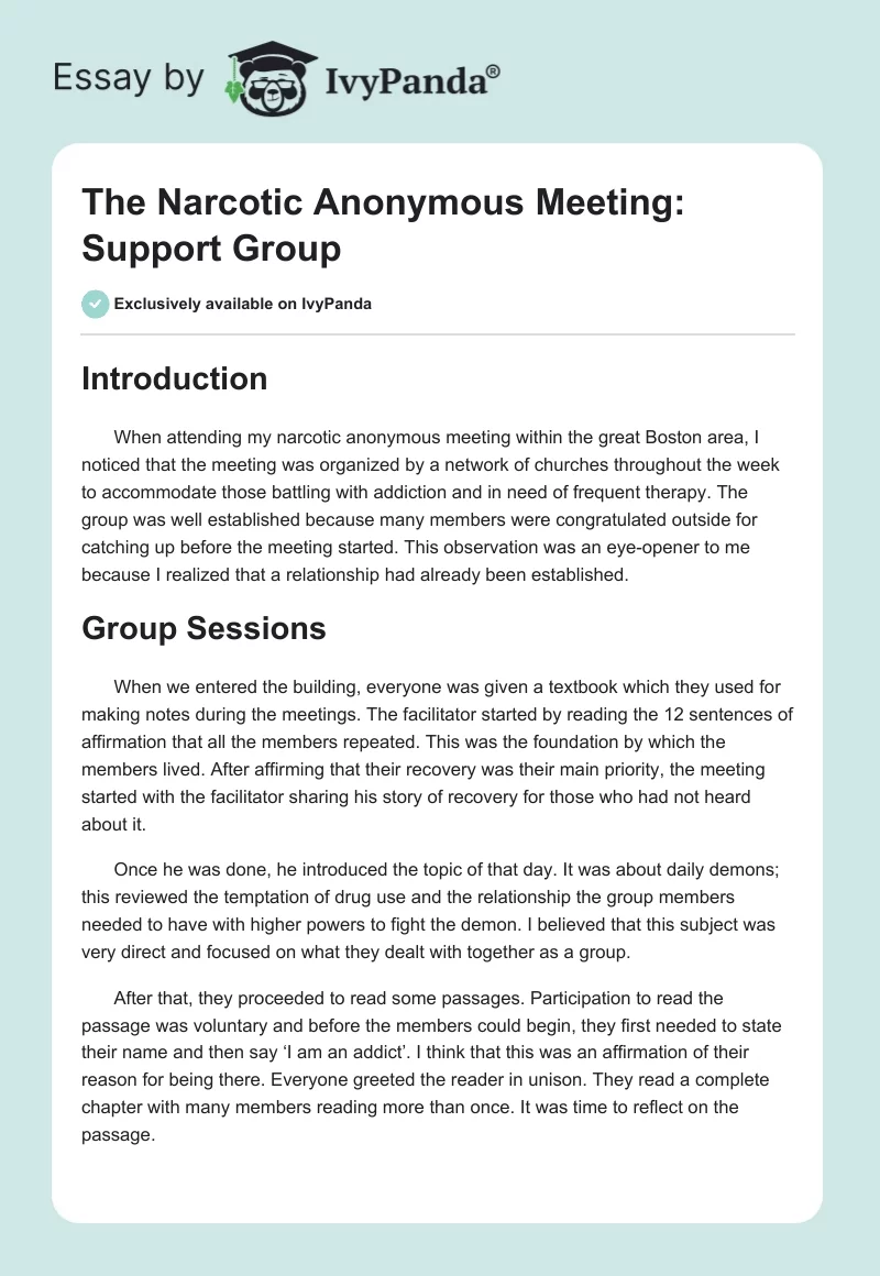 The Narcotic Anonymous Meeting: Support Group. Page 1