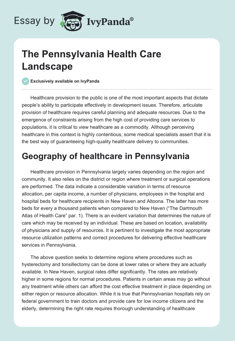 The Pennsylvania Health Care Landscape. Page 1