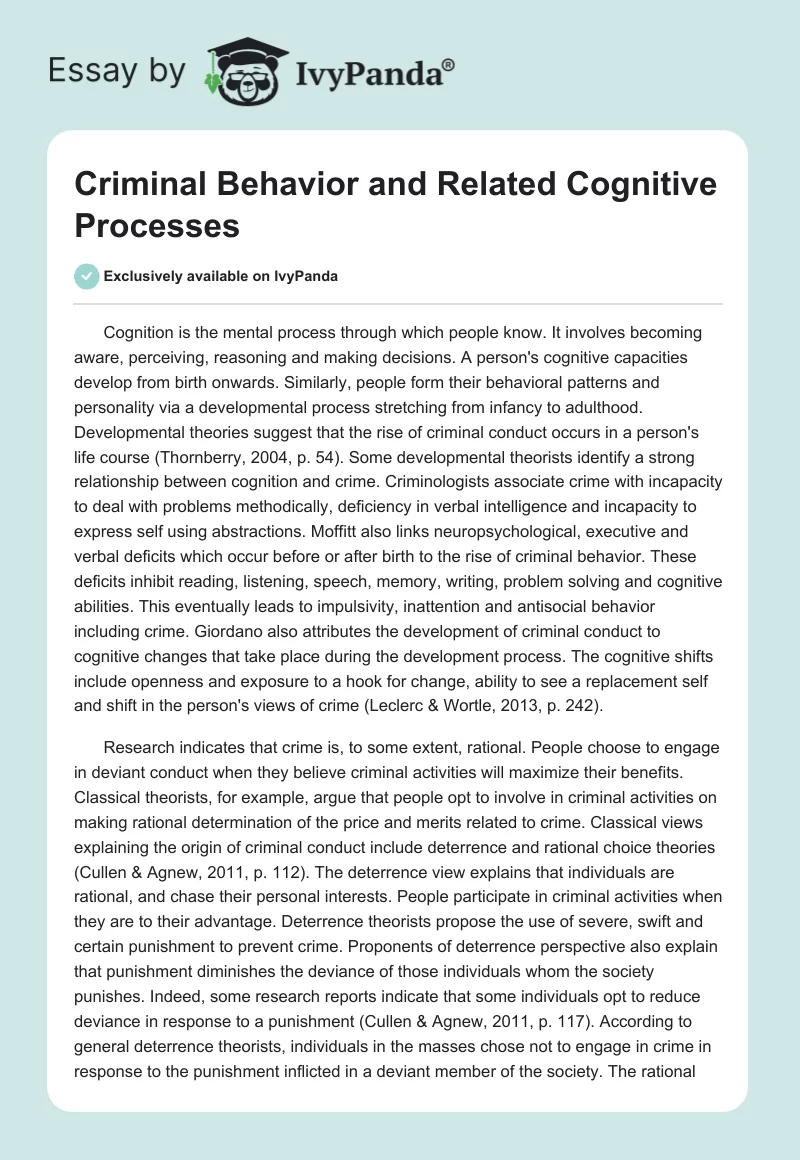 Criminal Behavior and Related Cognitive Processes. Page 1