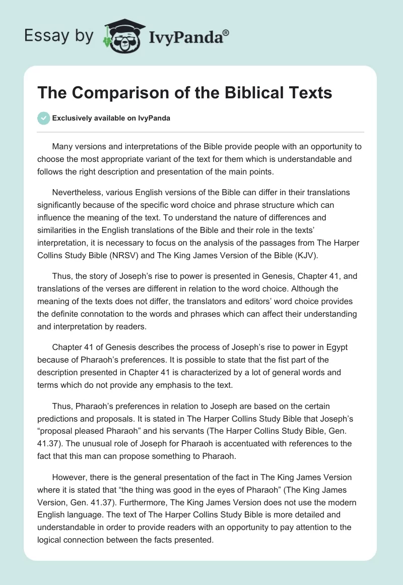 The Comparison of the Biblical Texts. Page 1