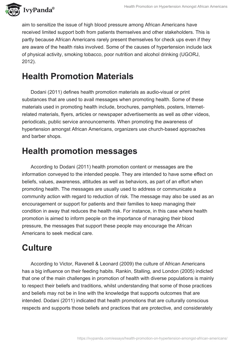 Health Promotion on Hypertension Amongst African Americans. Page 2