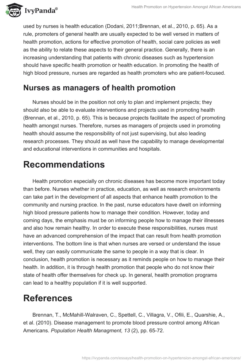Health Promotion on Hypertension Amongst African Americans. Page 4