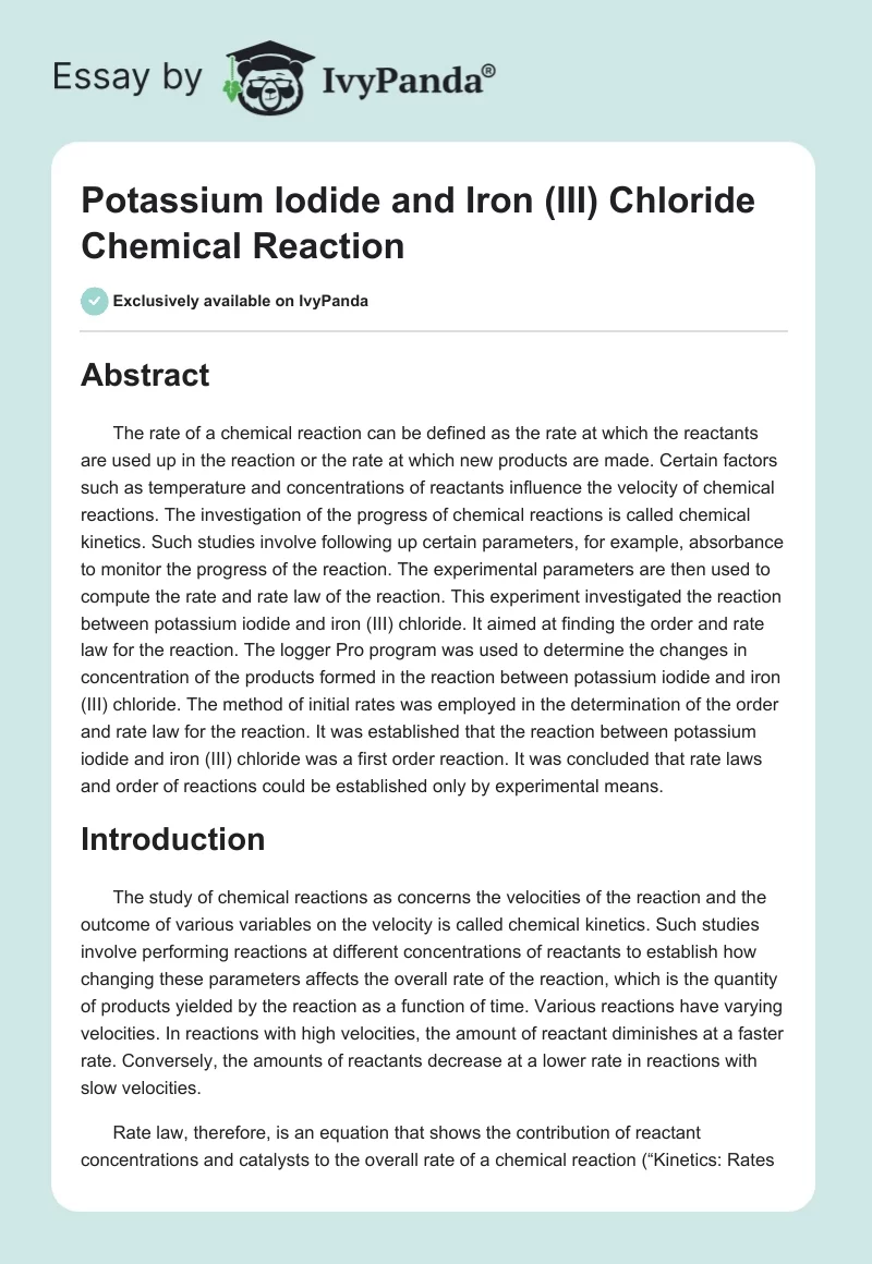 Potassium Iodide and Iron (III) Chloride Chemical Reaction. Page 1