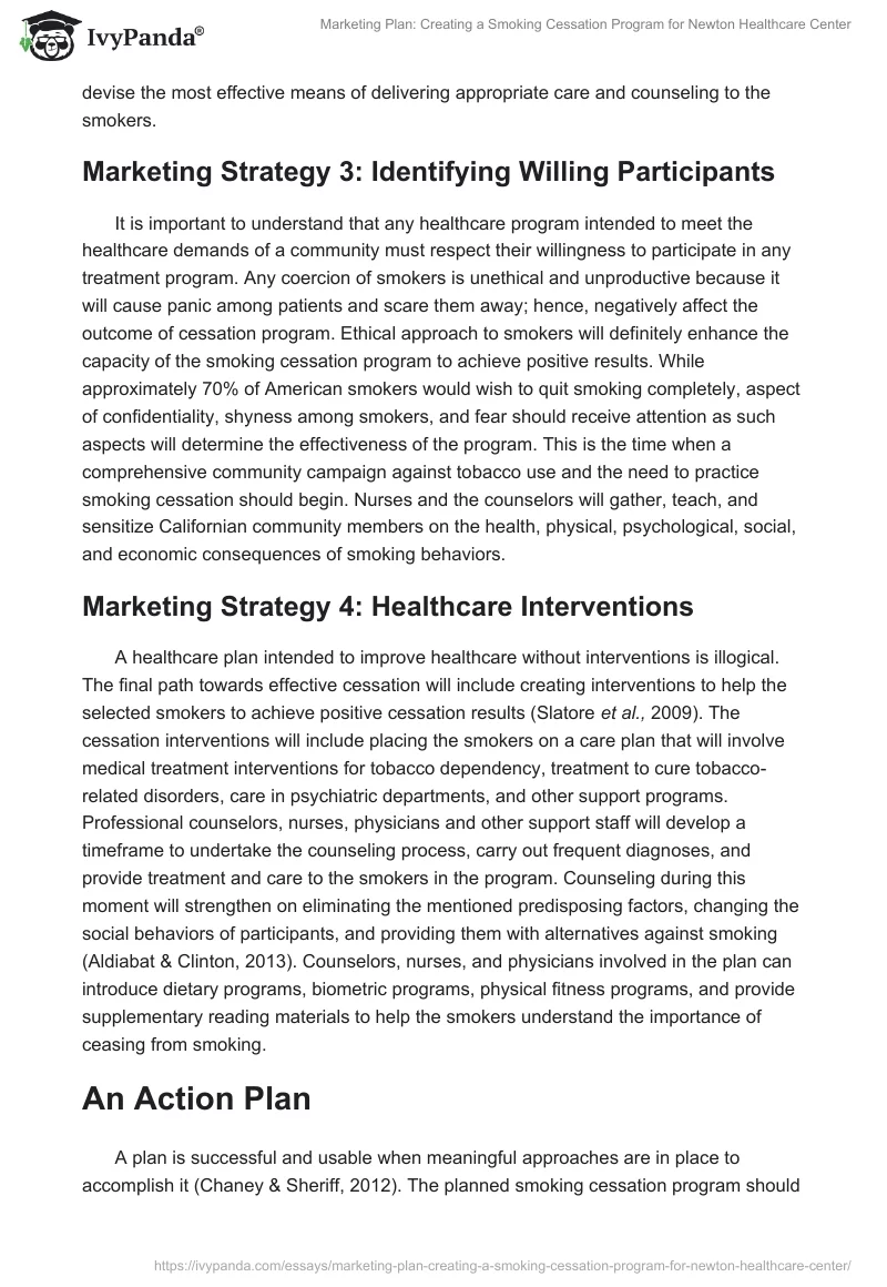 Marketing Plan: Creating a Smoking Cessation Program for Newton Healthcare Center. Page 5