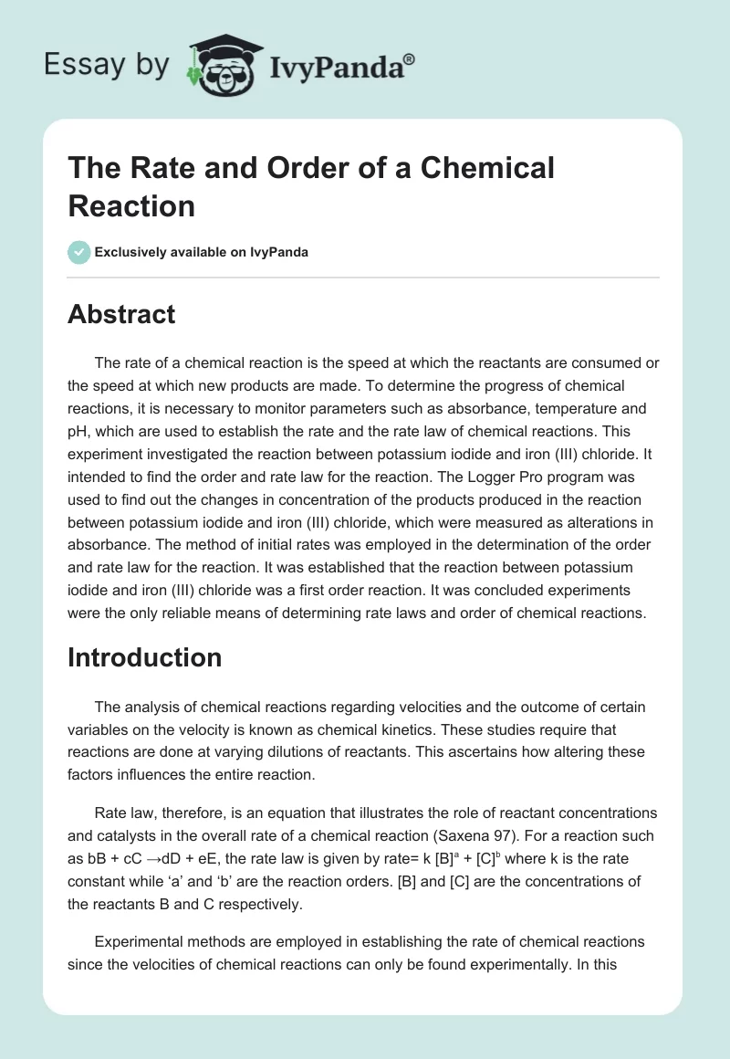 The Rate and Order of a Chemical Reaction. Page 1