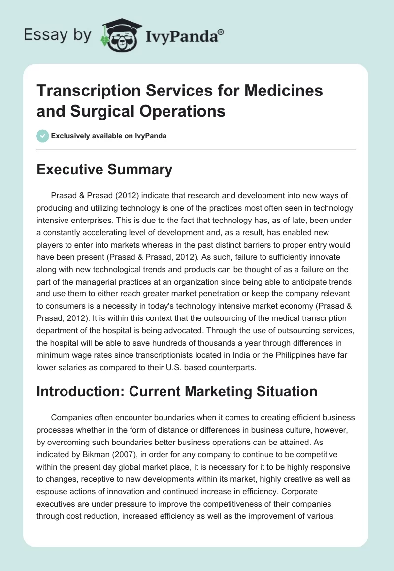 Transcription Services for Medicines and Surgical Operations. Page 1