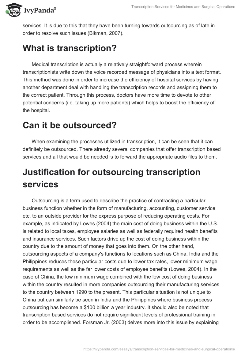 Transcription Services for Medicines and Surgical Operations. Page 2