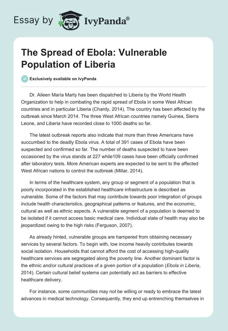 The Spread of Ebola: Vulnerable Population of Liberia. Page 1