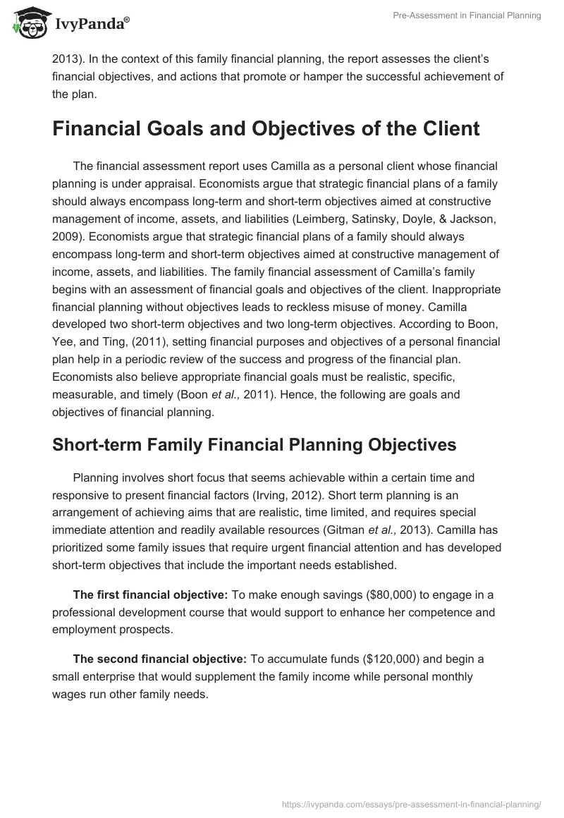 Pre-Assessment in Financial Planning. Page 2