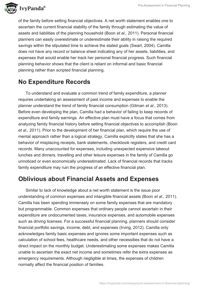 Pre-Assessment in Financial Planning. Page 5