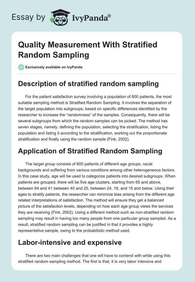 Quality Measurement With Stratified Random Sampling. Page 1