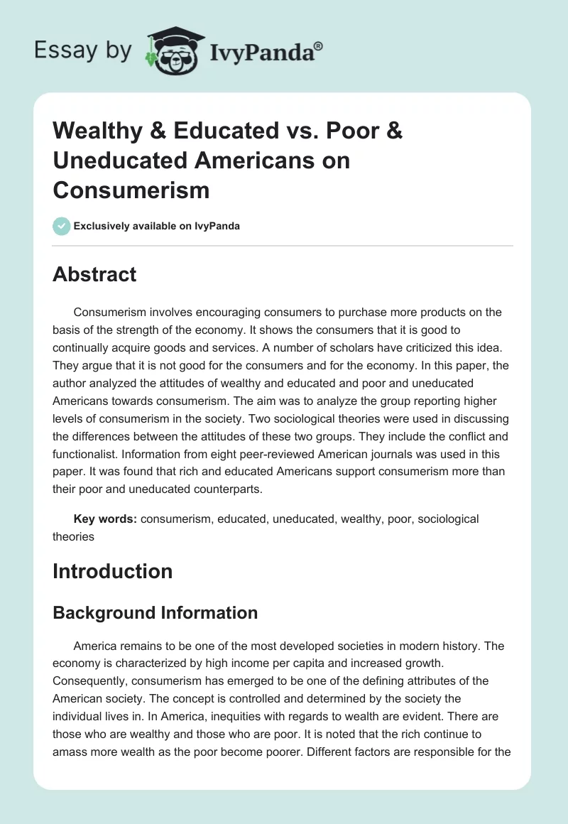 Wealthy & Educated vs. Poor & Uneducated Americans on Consumerism. Page 1