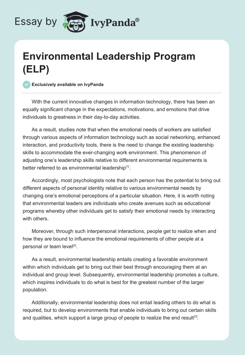 Environmental Leadership Program (ELP). Page 1