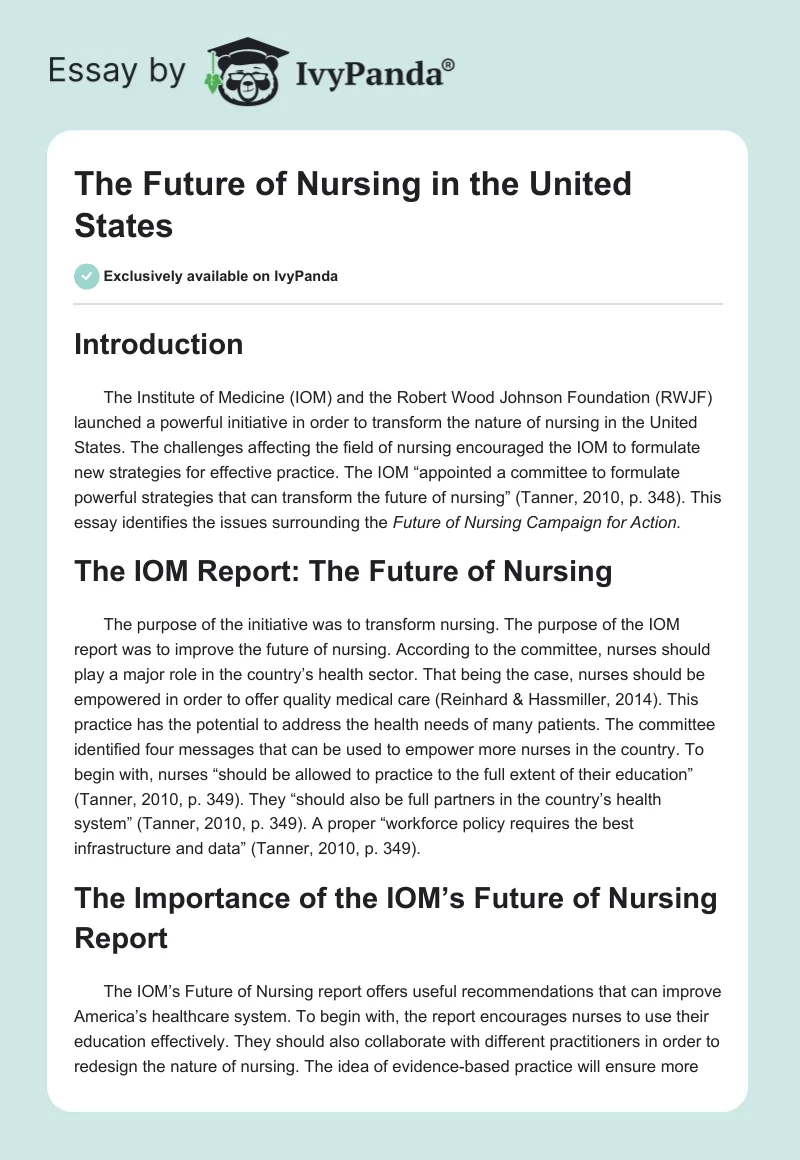 The Future of Nursing in the United States. Page 1