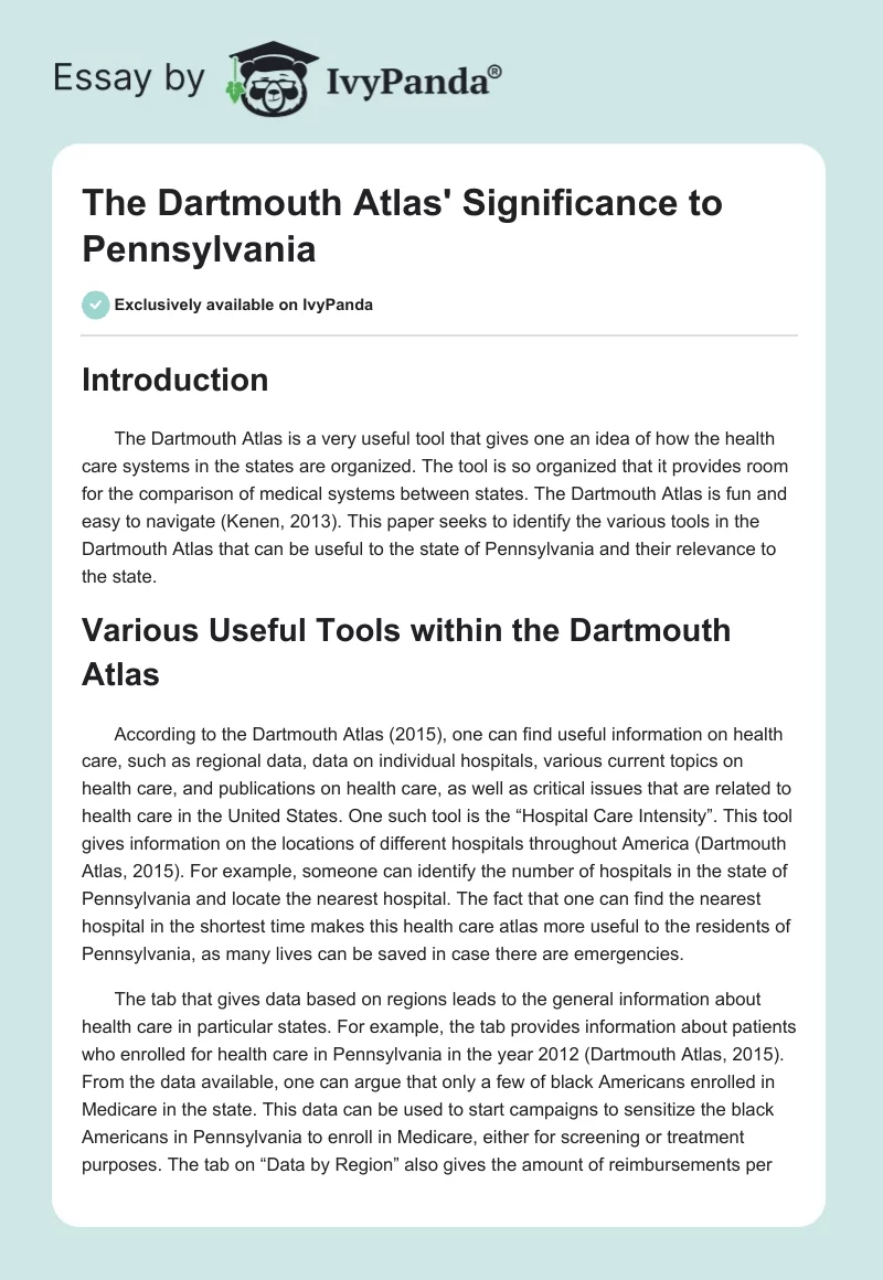 The Dartmouth Atlas' Significance to Pennsylvania. Page 1