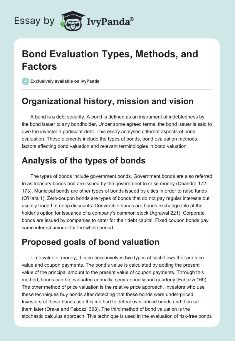Bond Evaluation Types, Methods, and Factors. Page 1