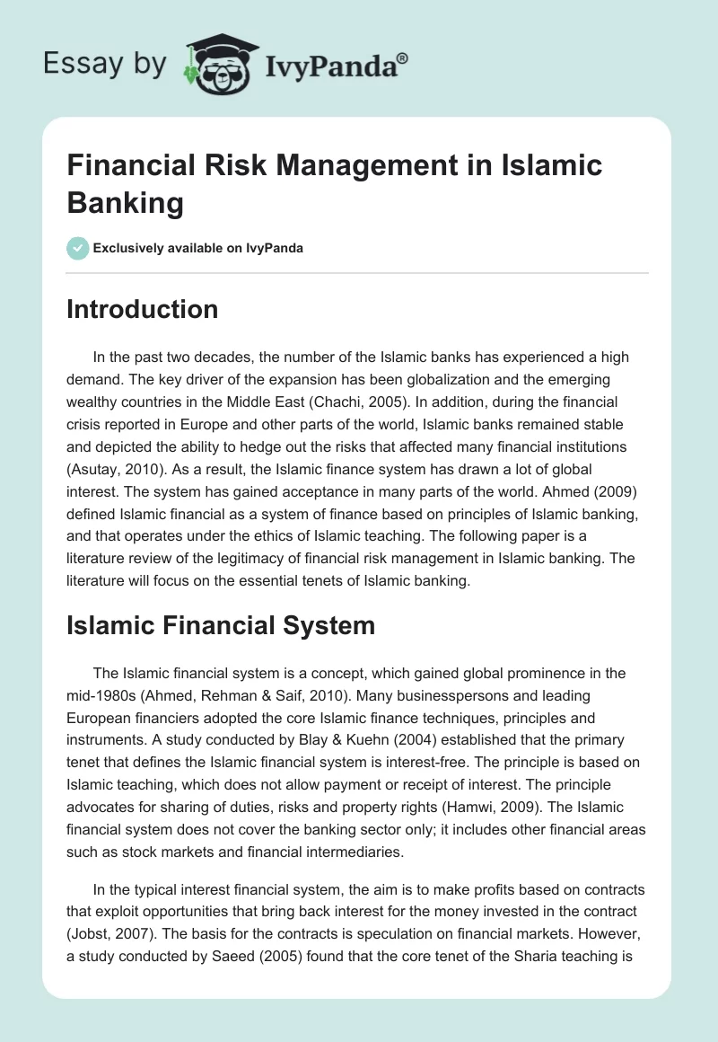 Financial Risk Management in Islamic Banking. Page 1