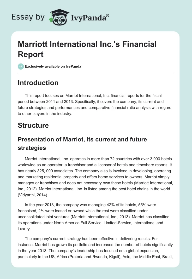 Marriott International Inc.'s Financial Report. Page 1