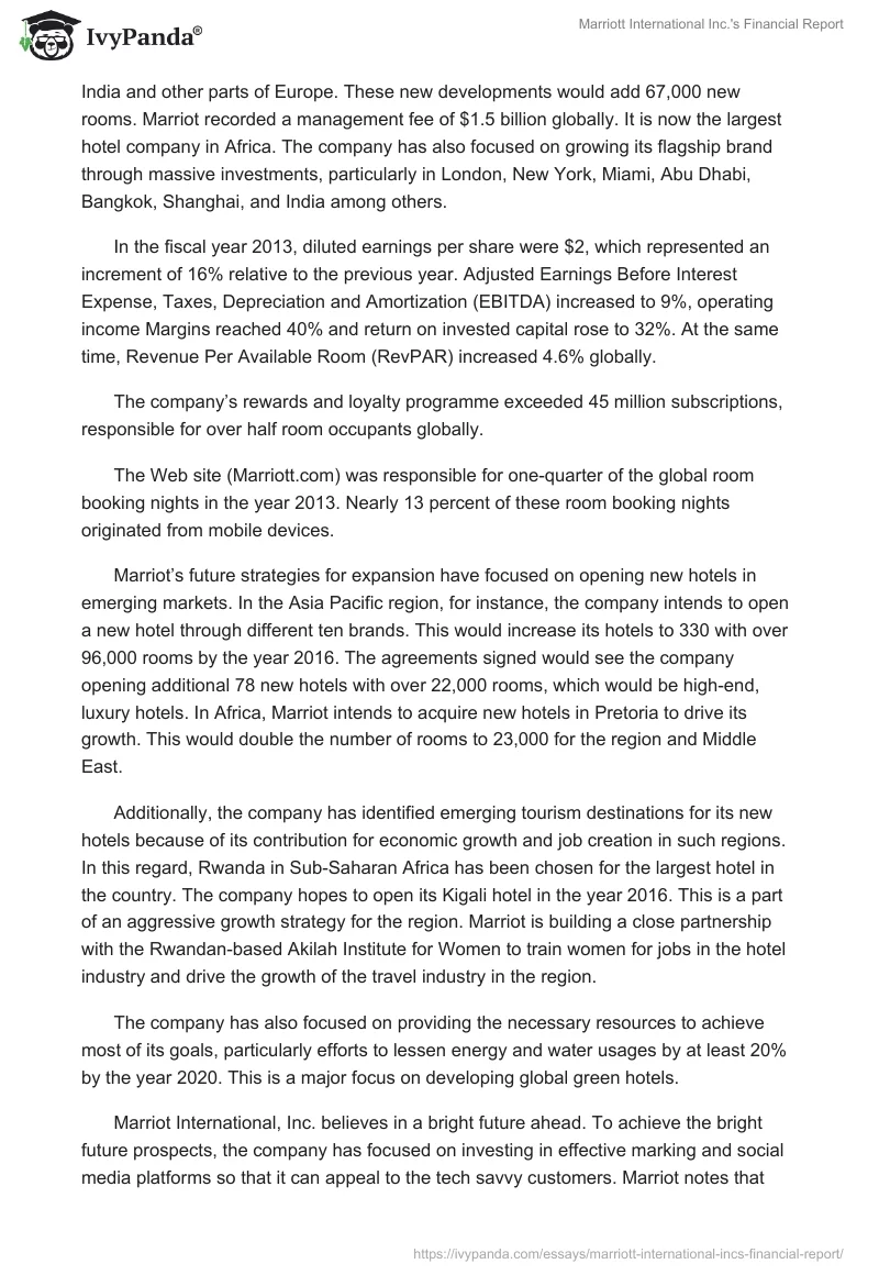 Marriott International Inc.'s Financial Report. Page 2