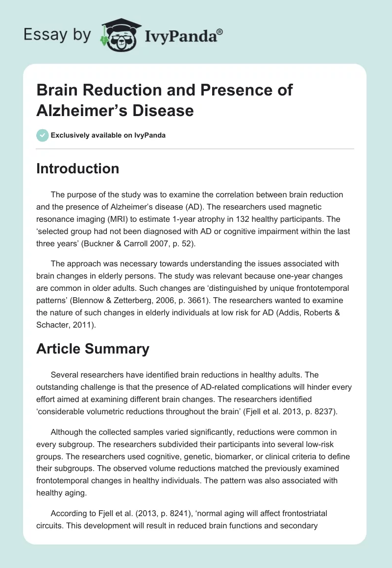 Brain Reduction and Presence of Alzheimer’s Disease. Page 1