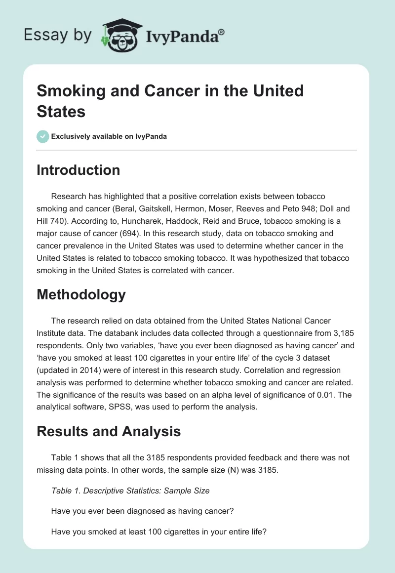 Smoking and Cancer in the United States. Page 1