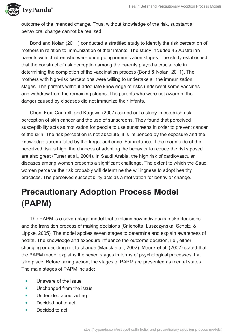 Health Belief and Precautionary Adoption Process Models. Page 2