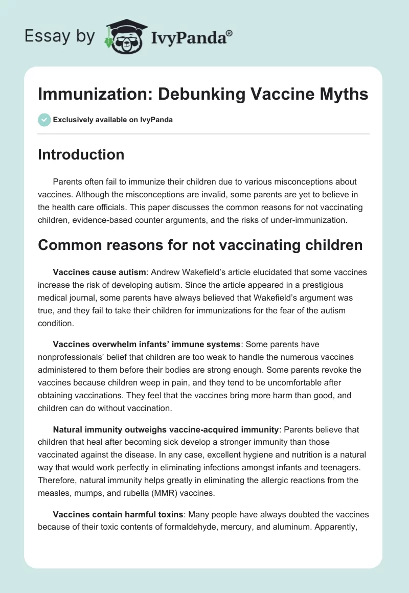 Immunization: Debunking Vaccine Myths. Page 1