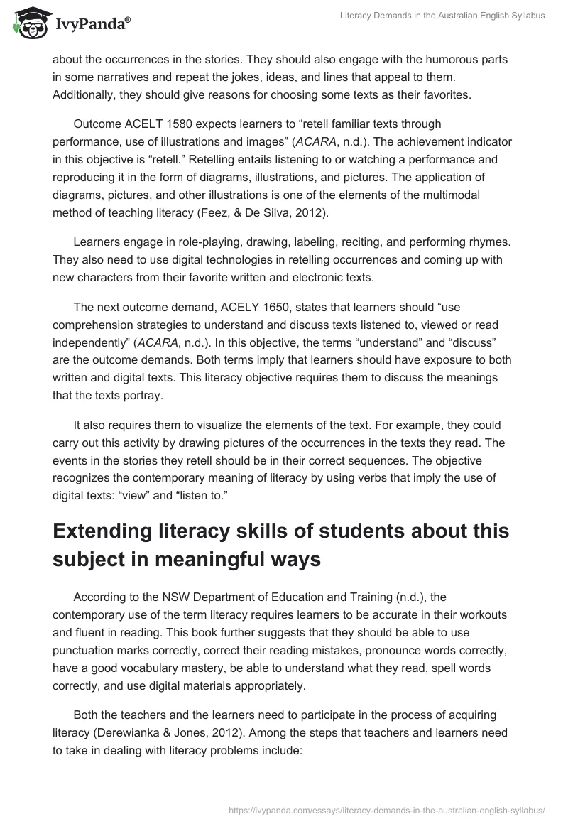 Literacy Demands in the Australian English Syllabus. Page 3