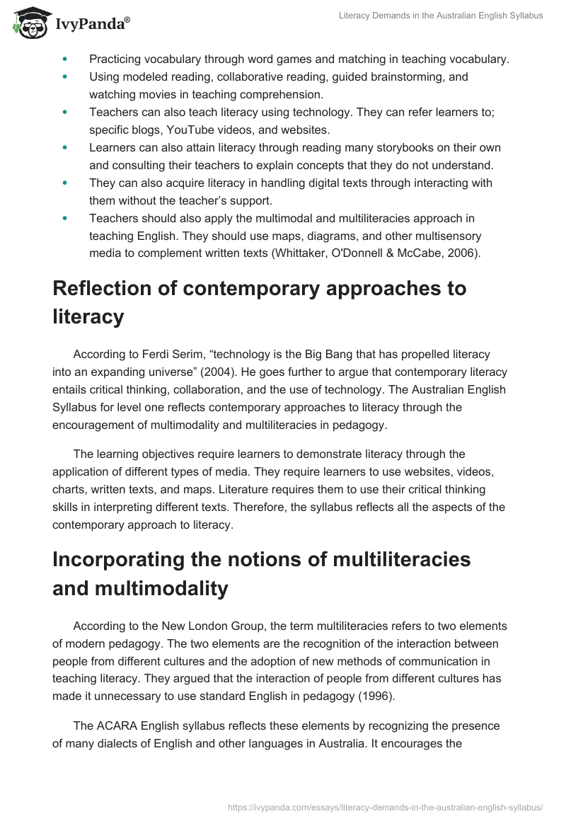 Literacy Demands in the Australian English Syllabus. Page 4