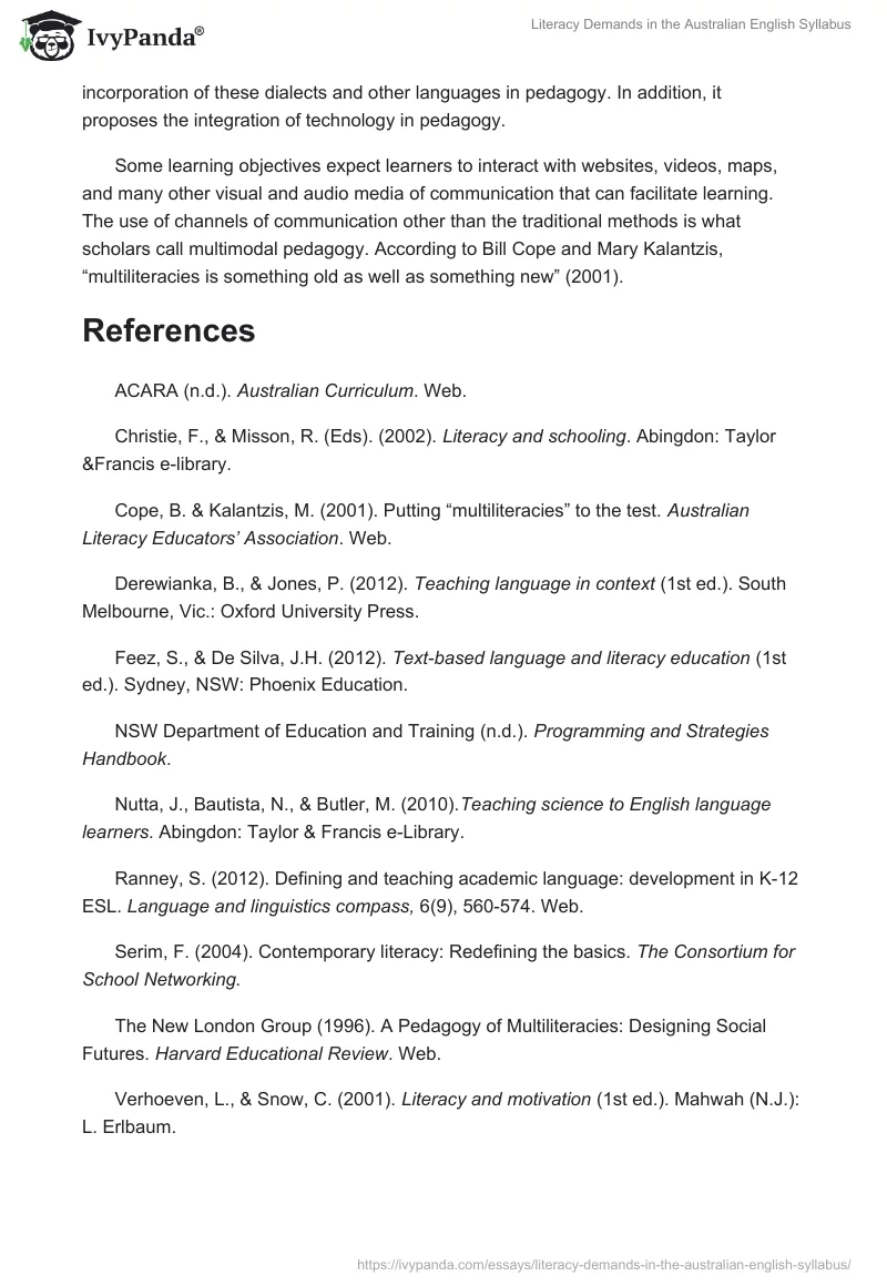 Literacy Demands in the Australian English Syllabus. Page 5