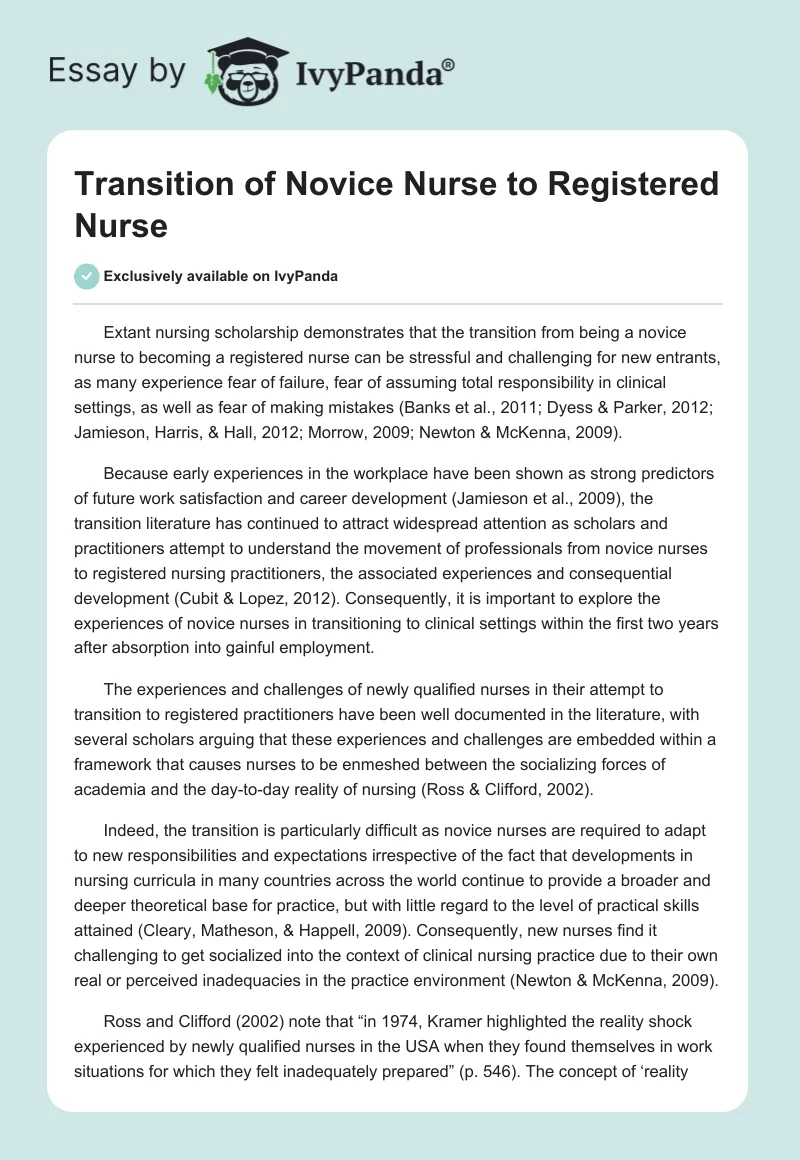 Transition of Novice Nurse to Registered Nurse. Page 1