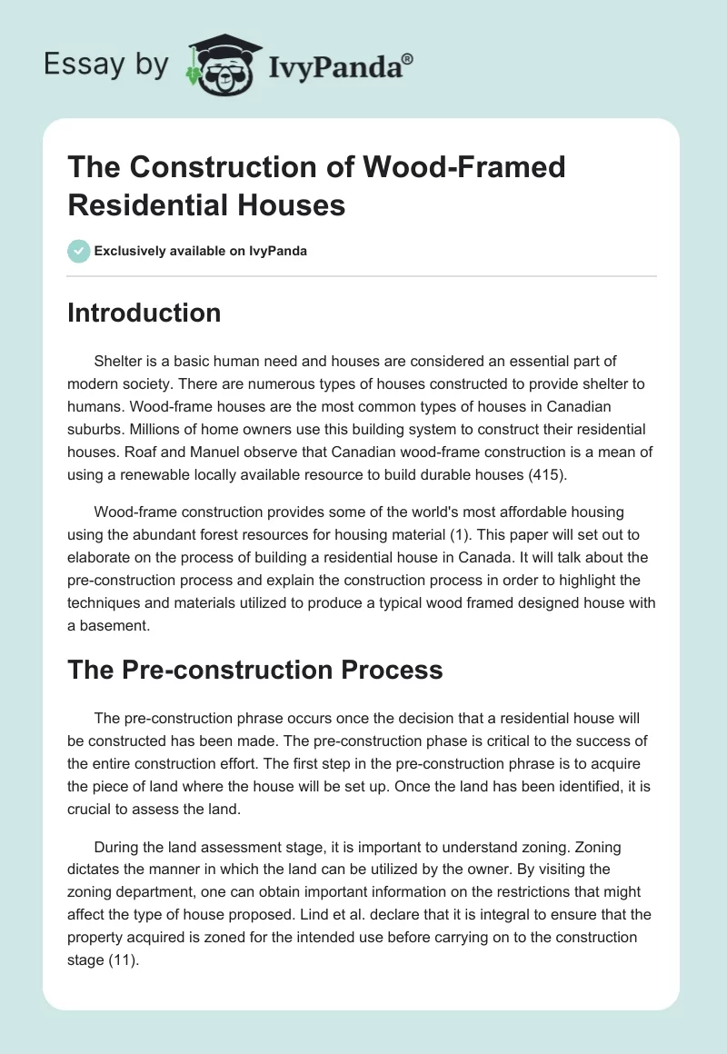 The Construction of Wood-Framed Residential Houses. Page 1