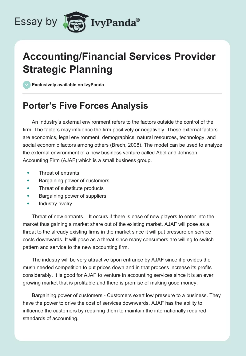 Accounting/Financial Services Provider Strategic Planning. Page 1