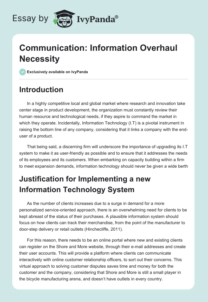 Communication: Information Overhaul Necessity. Page 1