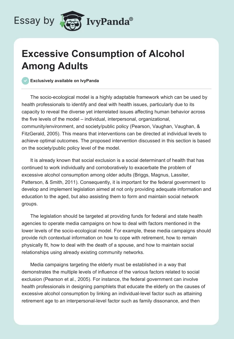 Excessive Consumption of Alcohol Among Adults. Page 1