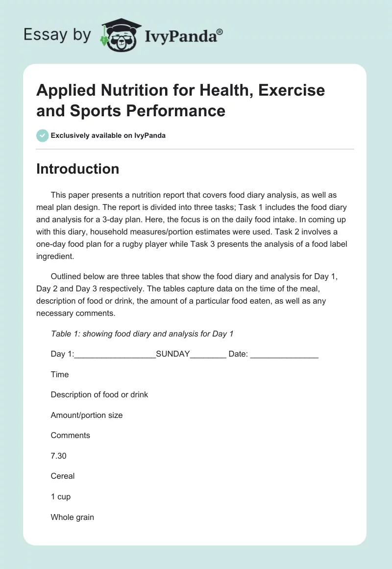 Applied Nutrition for Health, Exercise and Sports Performance. Page 1