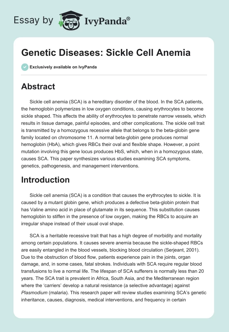 Genetic Diseases: Sickle Cell Anemia. Page 1