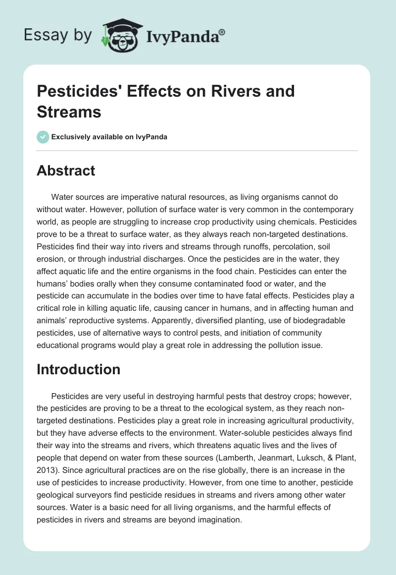 Pesticides' Effects on Rivers and Streams. Page 1