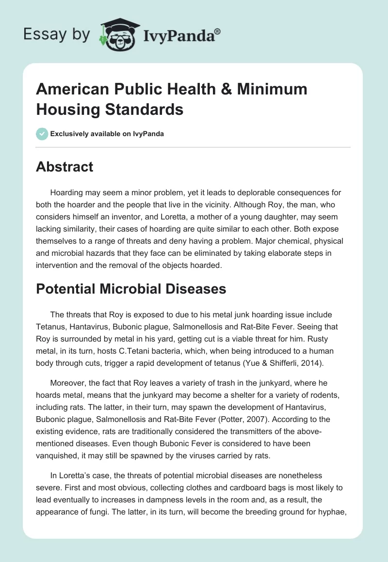 American Public Health & Minimum Housing Standards. Page 1