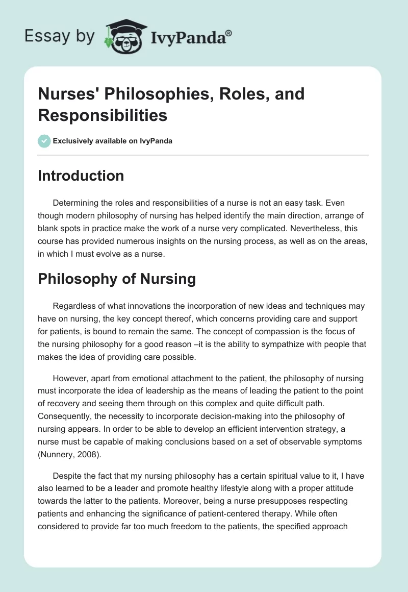Nurses' Philosophies, Roles, and Responsibilities. Page 1