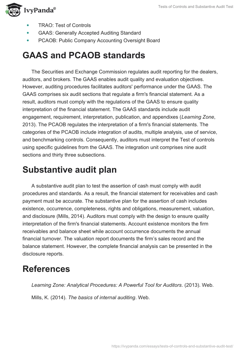 Tests of Controls and Substantive Audit Test. Page 2
