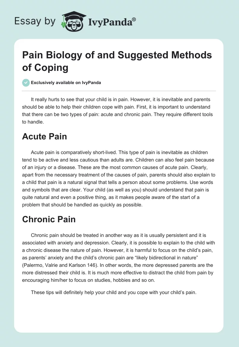 Pain Biology of and Suggested Methods of Coping. Page 1