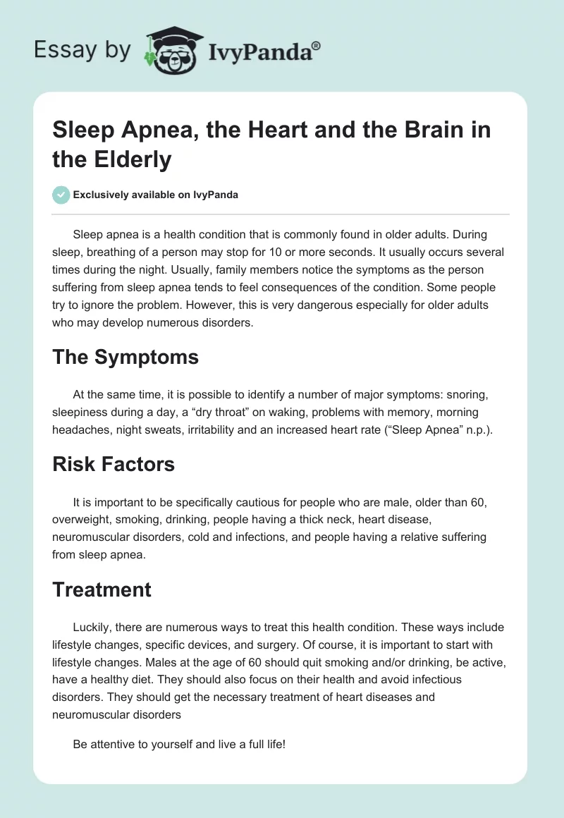 Sleep Apnea, the Heart and the Brain in the Elderly. Page 1