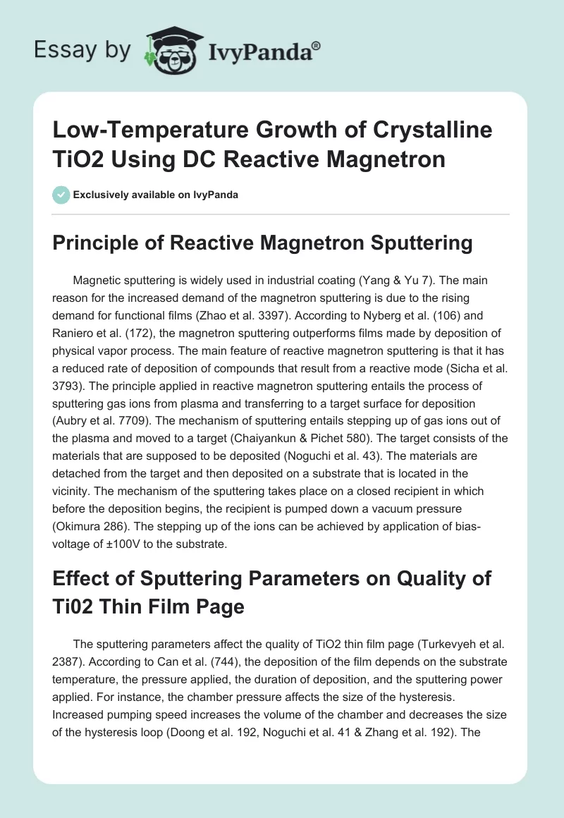 Low-Temperature Growth of Crystalline TiO2 Using DC Reactive Magnetron. Page 1