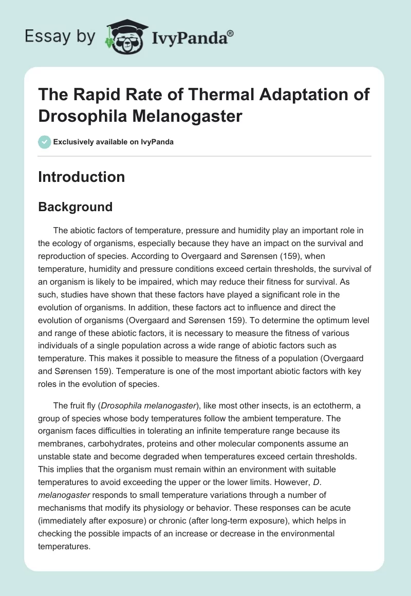 The Rapid Rate of Thermal Adaptation of Drosophila Melanogaster. Page 1