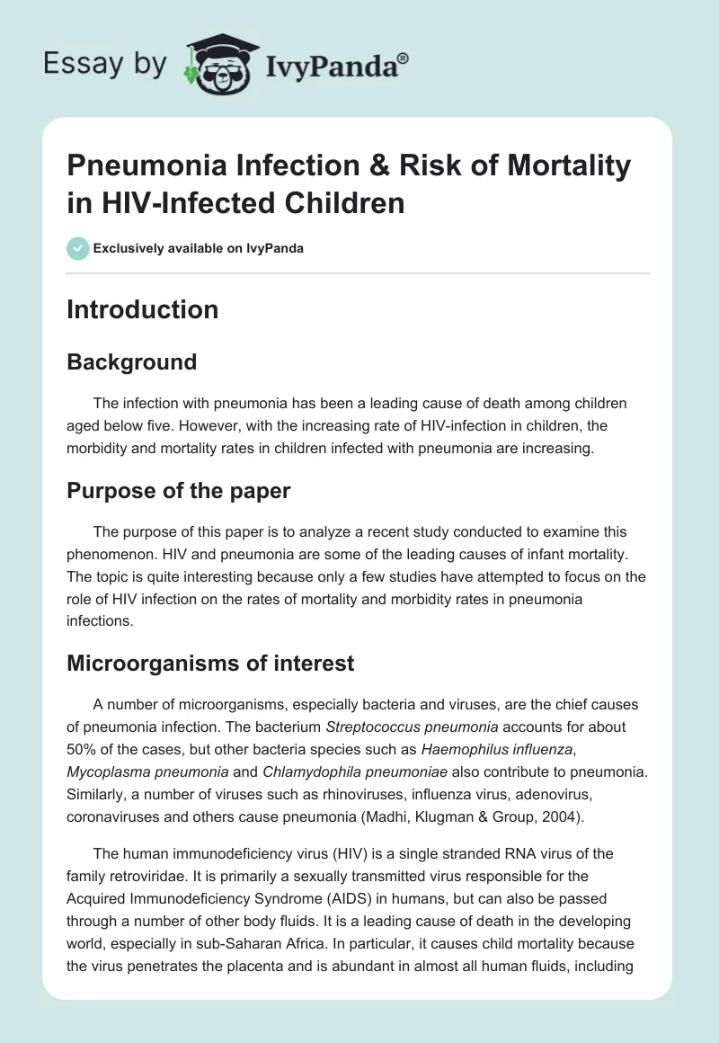 Pneumonia Infection & Risk of Mortality in HIV-Infected Children. Page 1